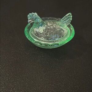 Green Glass Chicken on Nest